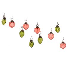 Pink Olive Green Combo Glass Tiny Christmas Hanging Set of 25