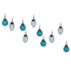 Turquoise Royal Blue Combo Glass Tiny Christmas Hanging Set of 25