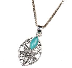 92.5 Sterling Silver Pendant Jewelry Jali Design Turquoise Stone