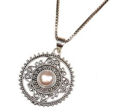 92.5 Sterling Silver Pearl in Round Engraved Pendant