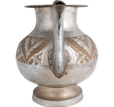 Brass Pot With Spout Engraved Leafy design Nickel Plating