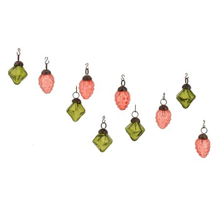 Olive Green Pink Combo Glass Tiny Christmas Hanging Set of 25