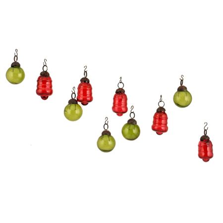 Olive Green Red Combo Glass Tiny Christmas Hanging Set of 25