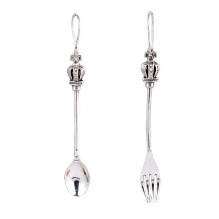 Mini Cutlery 92.5 Sterling Silver Earrings in Spoon and Folk