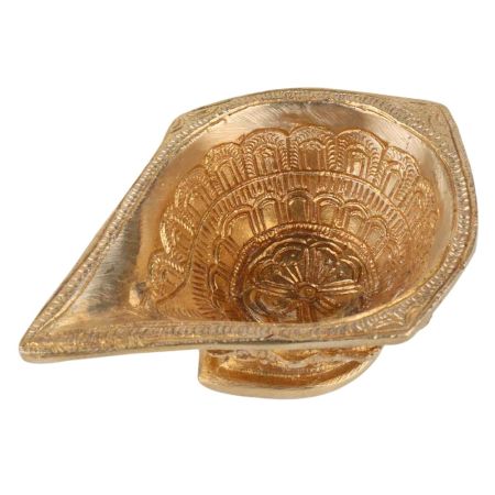 Brass Kuber Diya Leaves  Oval Base Worship Lamp