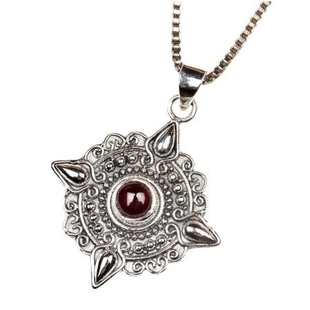Purple Stone Silver Ornate Round Locket Necklace