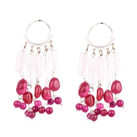 Stylish Pink Beads Trendy Sterling Silver Chandelier Earring