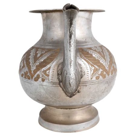 Brass Pot With Spout Engraved Leafy design Nickel Plating