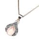 Peach Stone Teardrop Engraved 92.5 Sterling Silver Pendant Jewelry