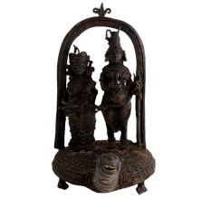Brass Lord Shiva With Parvati Tribal Art On Turtle