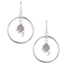 Circular 92.5 Sterling Silver Earrings with Small Shimmery Flower Hanging