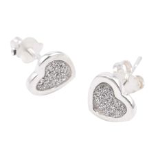 Heart Shimmer Charm Border 92.5 Sterling Silver Stud Earrings