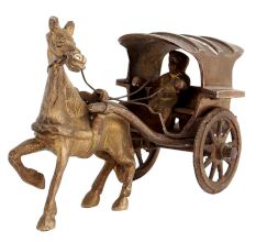 Brass Single Horse Chariot And Wheels For Home Decoration