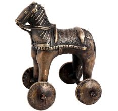 Traditional Brass Horse Temple Toy On Wheels