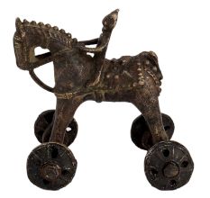 Indian Brass Horse Temple Toy On Wheels