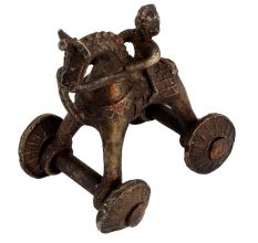 Brass Horse and Rider on Wheels East Indian Temple Toy