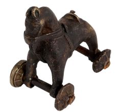 Detailed Figurine Of Brass Toy Horse on Wheel Pull Toy