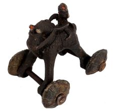 Brass Horse Temple Toy With Rider On Wheels
