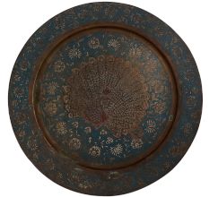 Brass Blue Painted Peacock Enameled Wall Plate