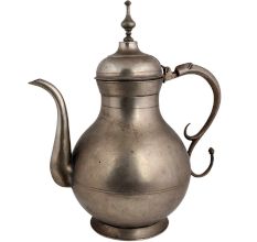 Brass Bulged Mughal Tea pot And Stylish Handle With Nickel Plating