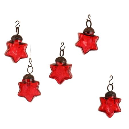 Red Star  Combo Glass Tiny Christmas Hanging Set of 25