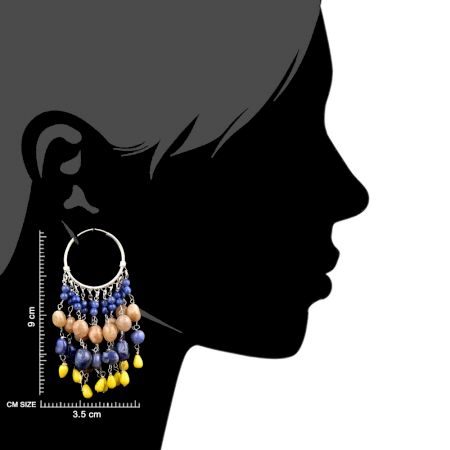 Multi colored Stone Sterling Silver Beaded Bali Hoop Chandelier Earrings