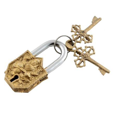 Brass Door Padlock Goddess Saraswati Sculpture