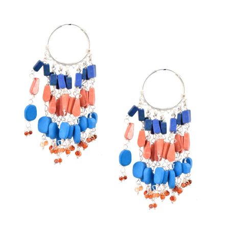 Multicolored Stone Gypsy 92.5 Sterling Silver Hoop Earring