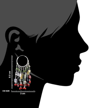 Handmade Silver 92.5 Sterling Stone Dangle Hoop Earrings