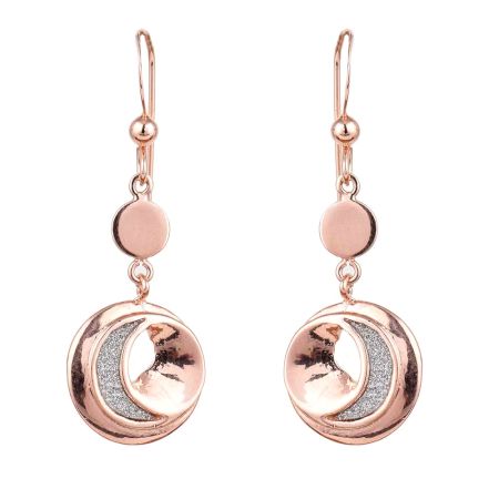 Crescent Moon 92.5 Sterling Silver Dangle Earrings In Pink Polish