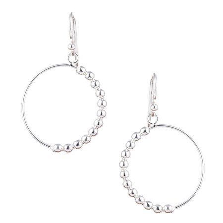One Side Beaded 92.5 Sterling Silver Hoop Earring