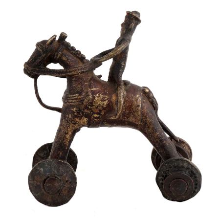 Brass Horse on Wheel Temple Toy Collectable Gift
