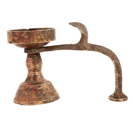 India Brass Oil Lamp With Cobra Head With Long Handle