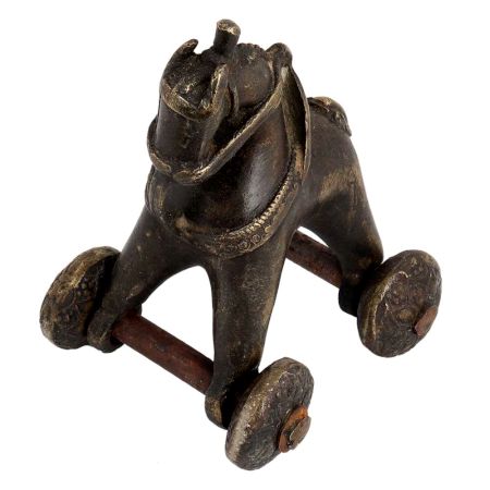 Brass Horse With Wheels Traditional Temple Toy