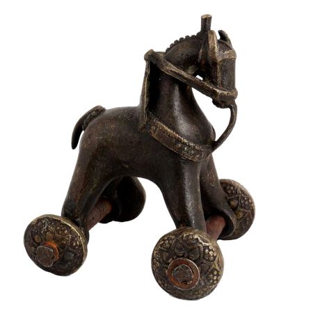 Brass Horse With Wheels Traditional Temple Toy