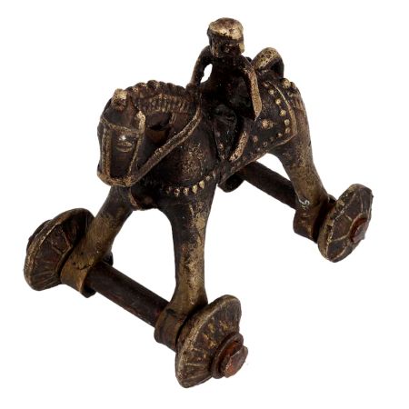 Highly Decorative Brass Rider On Horse With Wheels Temple Toy