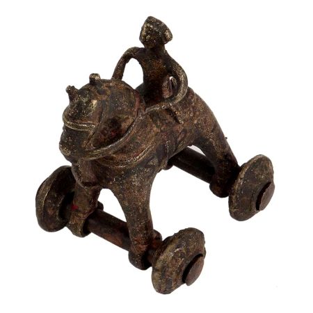 Brass Primitive Temple Toy Of Rider On Big Wheels