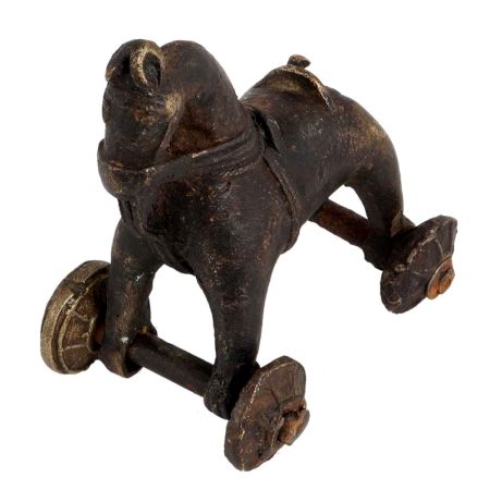 Detailed Figurine Of Brass Toy Horse on Wheel Pull Toy