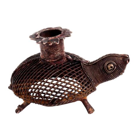 Brass Dokra Art Jali Design Tortoise Candle Holder
