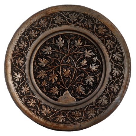 Copper Chiseled with Floral Leafy Designs Wall Hanging plate