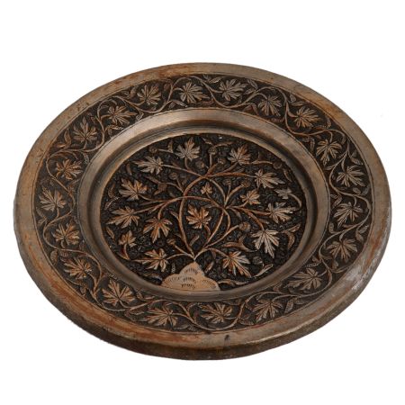 Copper Chiseled with Floral Leafy Designs Wall Hanging plate