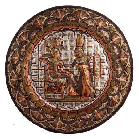 Vintage Round Hand Painted Brass  Egyptian Art Scene Wall Hanging