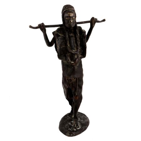Brass African Farmer Statue standing with stick