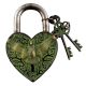 Brass Heart Shaped Bird Engraved Lock With Keys In Pair In Patina Finish