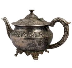 Ornate Brass Short Tea Or Coffee Pot With Stout In Silver polish