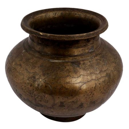 Brass Holy Water Pot With Carved Floral Design