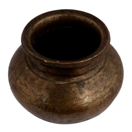 Brass Holy Water Pot With Carved Floral Design