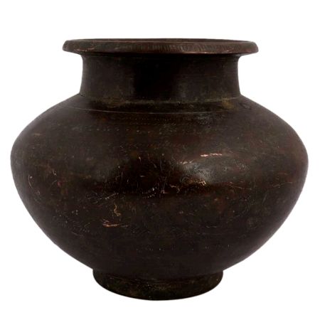 Brass Worship Pot With Carved Floral Design