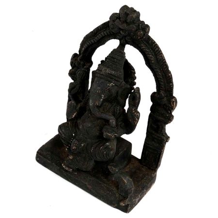 Black Brass Sitting Ganesha Statue With Prabhavali