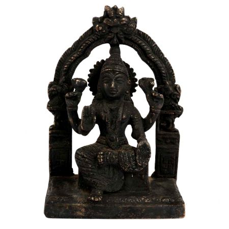 Black Brass Goddess Laxmi Statue On Chowki And Prabhavali